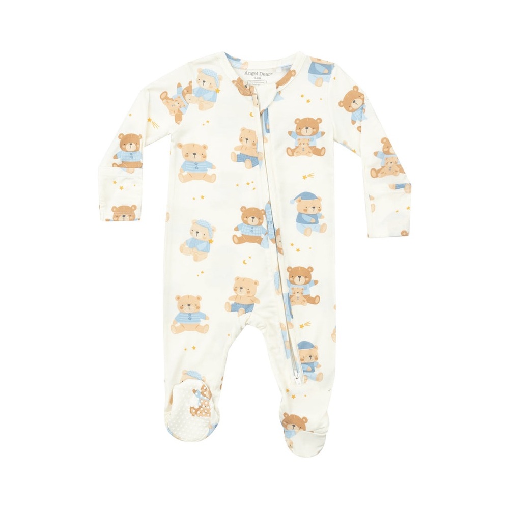 Angel Dear Blue and Brown Bear Print Kids Footie